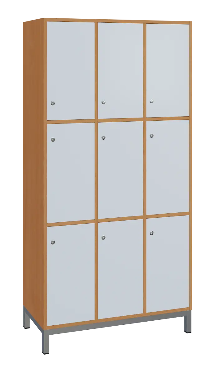 SBS-3333 šatní skříň 9-boxová, 1800x900x400 mm, kovové nohy, korpus buk royal, dvířka bílá